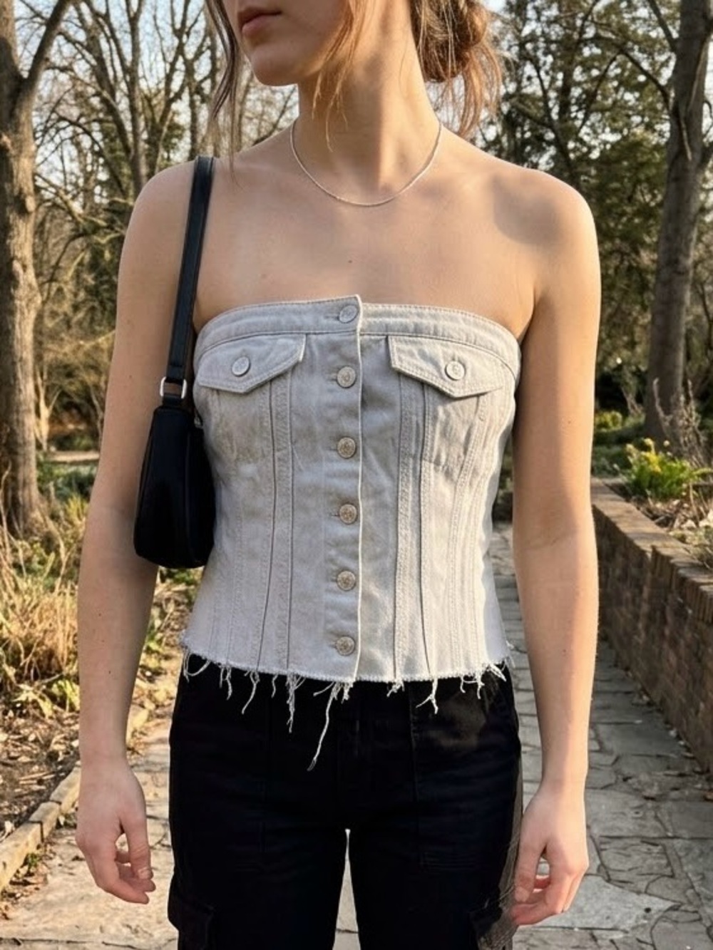 Zara Light Gray Strapless Denim Corset Top